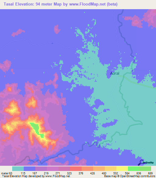 Tasal,Cambodia Elevation Map