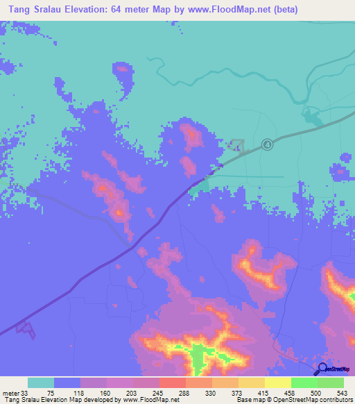 Tang Sralau,Cambodia Elevation Map