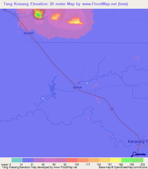 Tang Krasang,Cambodia Elevation Map