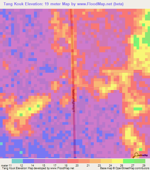 Tang Kouk,Cambodia Elevation Map