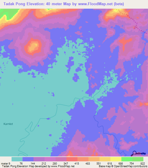 Tadak Pong,Cambodia Elevation Map