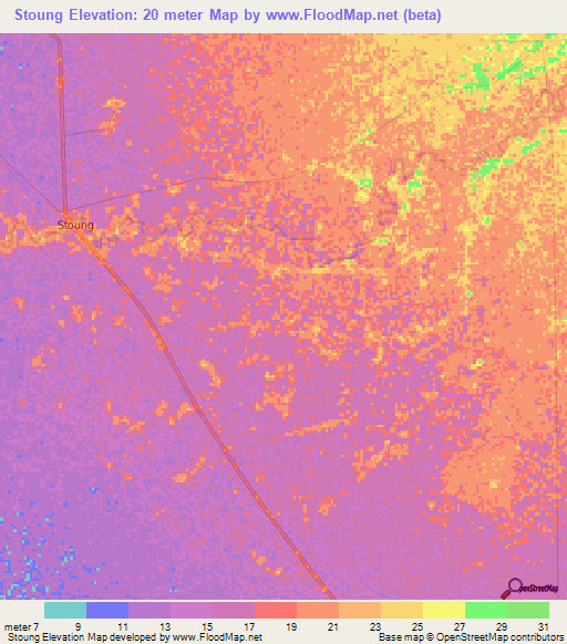 Stoung,Cambodia Elevation Map