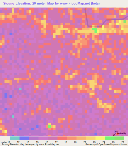 Stoung,Cambodia Elevation Map
