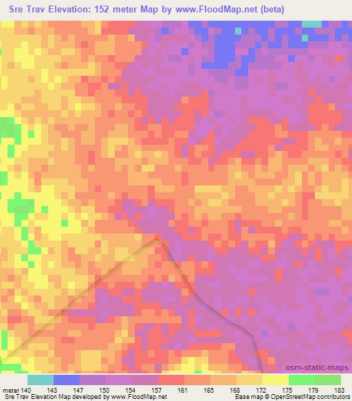 Sre Trav,Cambodia Elevation Map