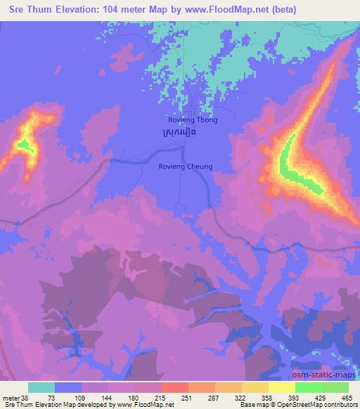 Sre Thum,Cambodia Elevation Map