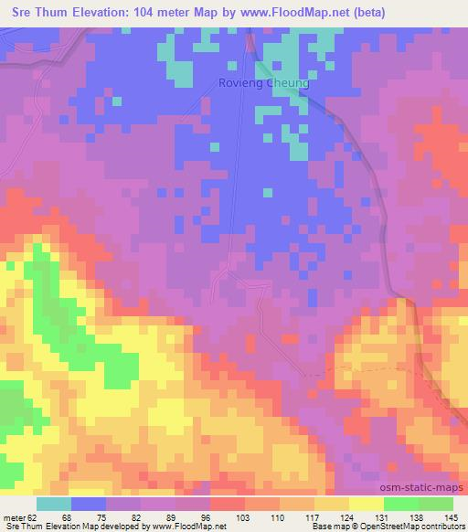 Sre Thum,Cambodia Elevation Map