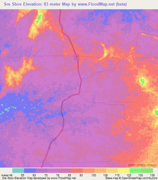 Sre Sbov,Cambodia Elevation Map