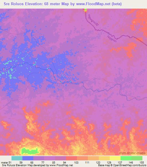 Sre Roluos,Cambodia Elevation Map
