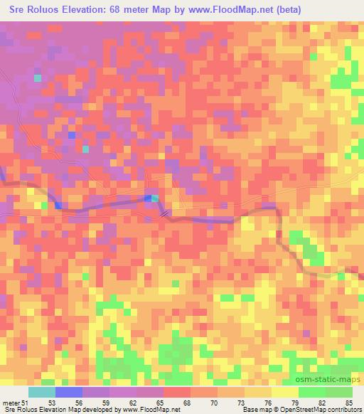 Sre Roluos,Cambodia Elevation Map