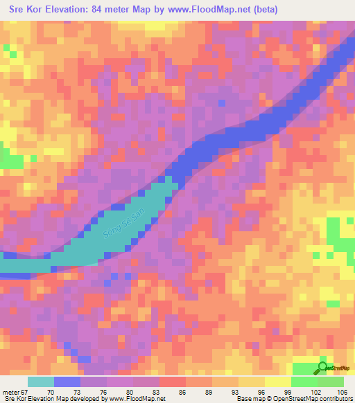 Sre Kor,Cambodia Elevation Map