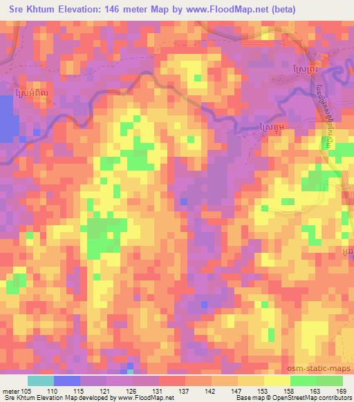 Sre Khtum,Cambodia Elevation Map