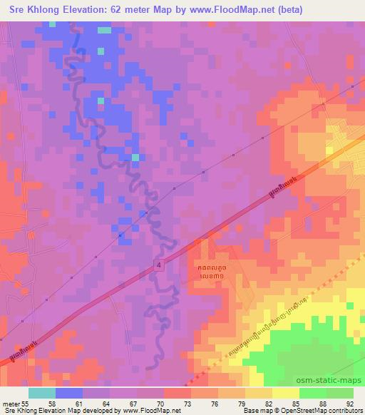 Sre Khlong,Cambodia Elevation Map