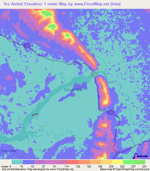 Sre Ambel,Cambodia Elevation Map