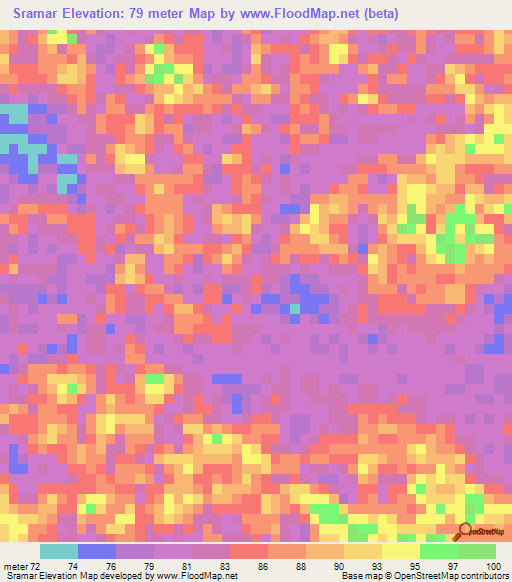 Sramar,Cambodia Elevation Map