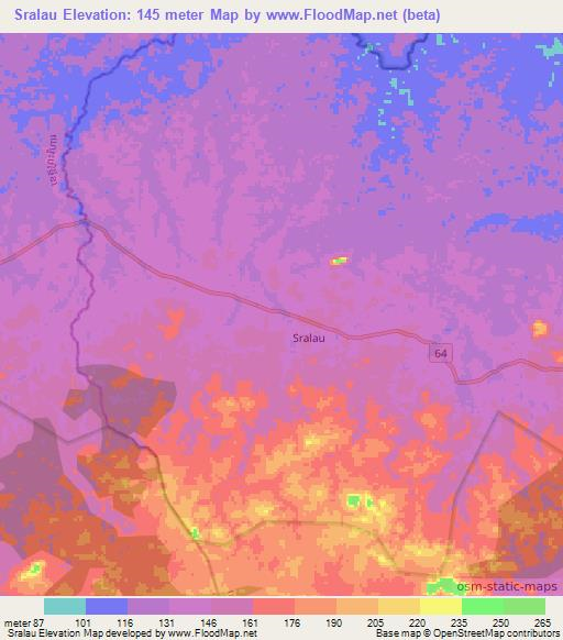 Sralau,Cambodia Elevation Map