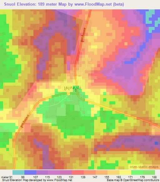 Snuol,Cambodia Elevation Map