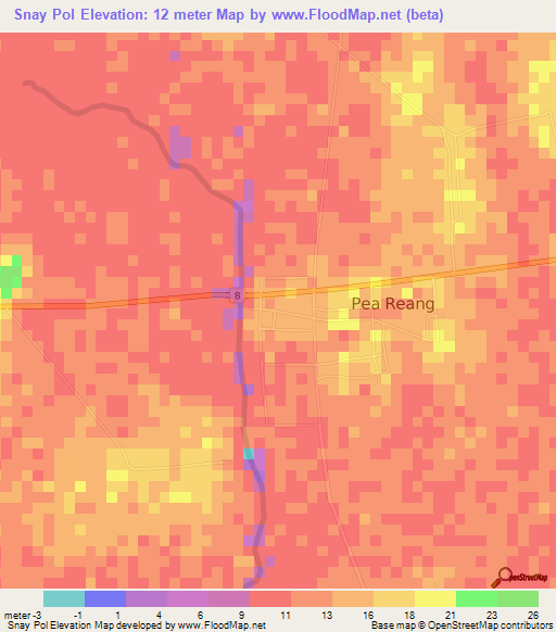 Snay Pol,Cambodia Elevation Map