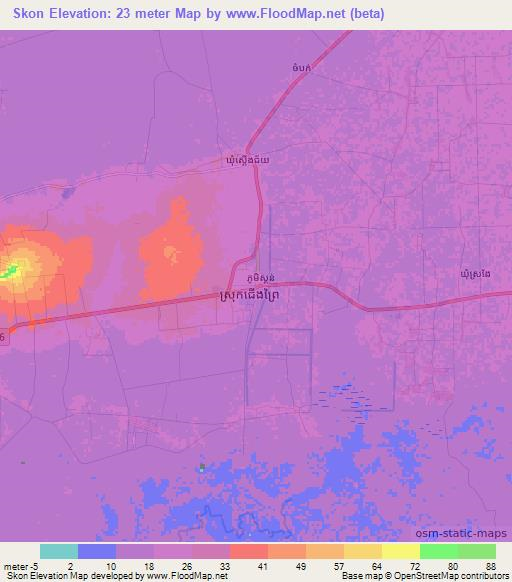 Skon,Cambodia Elevation Map