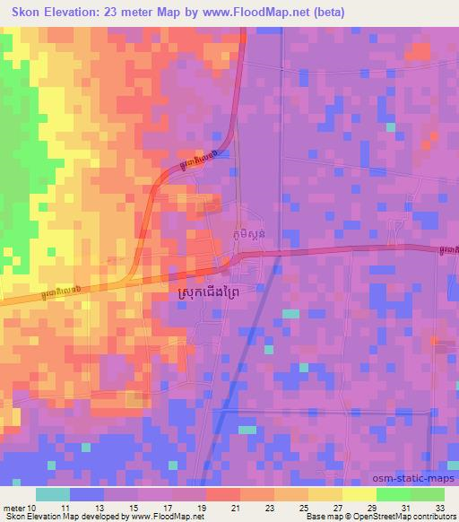 Skon,Cambodia Elevation Map