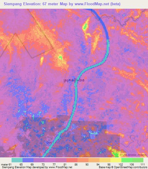 Siempang,Cambodia Elevation Map