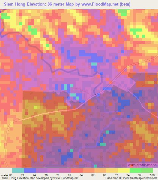 Siem Hong,Cambodia Elevation Map