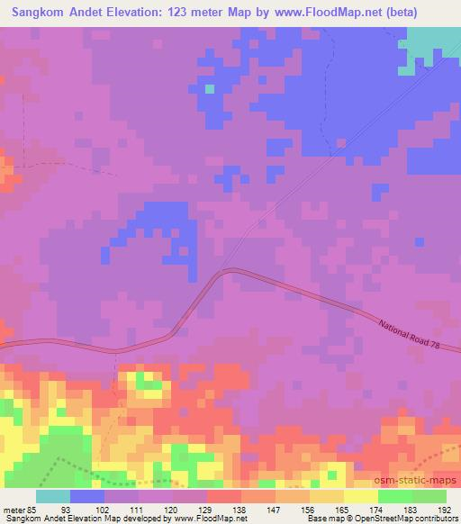 Sangkom Andet,Cambodia Elevation Map