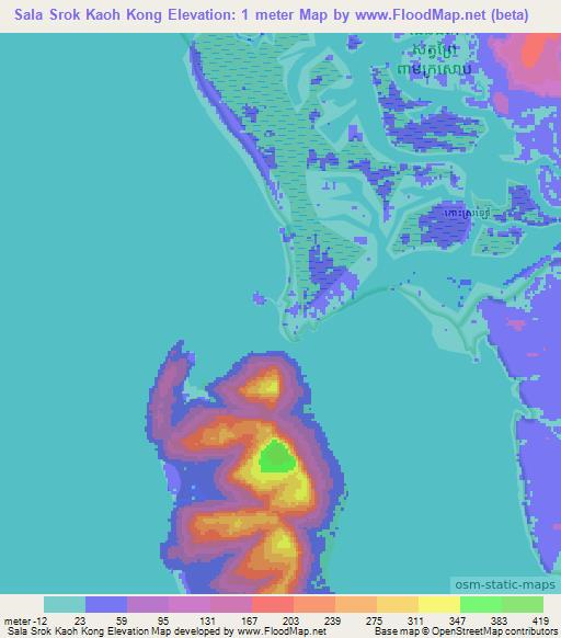 Sala Srok Kaoh Kong,Cambodia Elevation Map