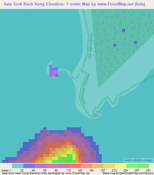 Sala Srok Kaoh Kong,Cambodia Elevation Map