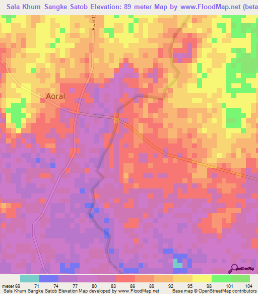 Sala Khum Sangke Satob,Cambodia Elevation Map