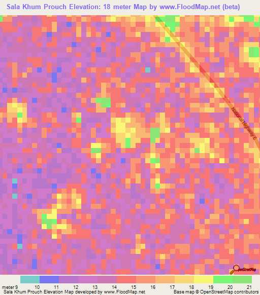 Sala Khum Prouch,Cambodia Elevation Map