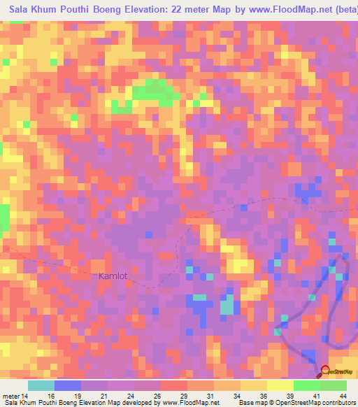 Sala Khum Pouthi Boeng,Cambodia Elevation Map