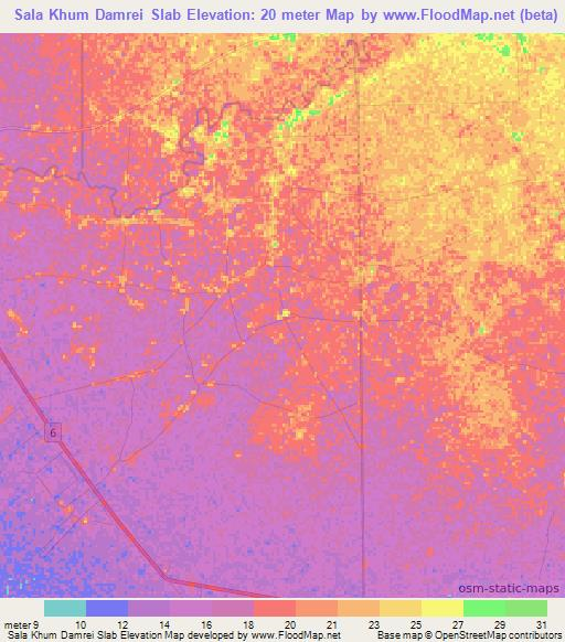 Sala Khum Damrei Slab,Cambodia Elevation Map