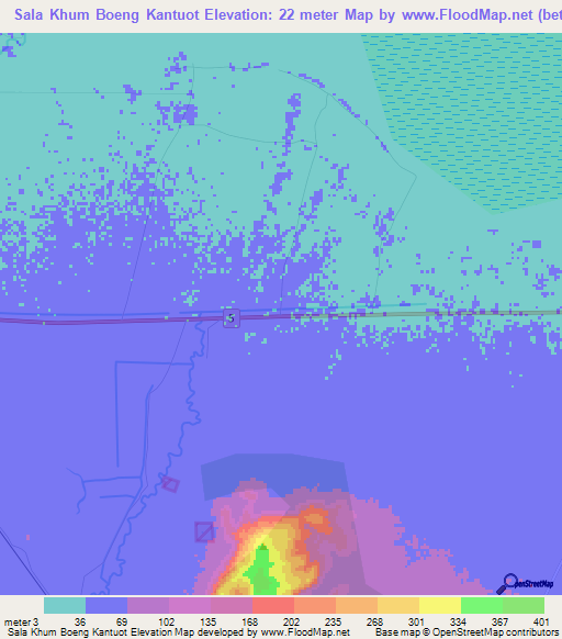 Sala Khum Boeng Kantuot,Cambodia Elevation Map