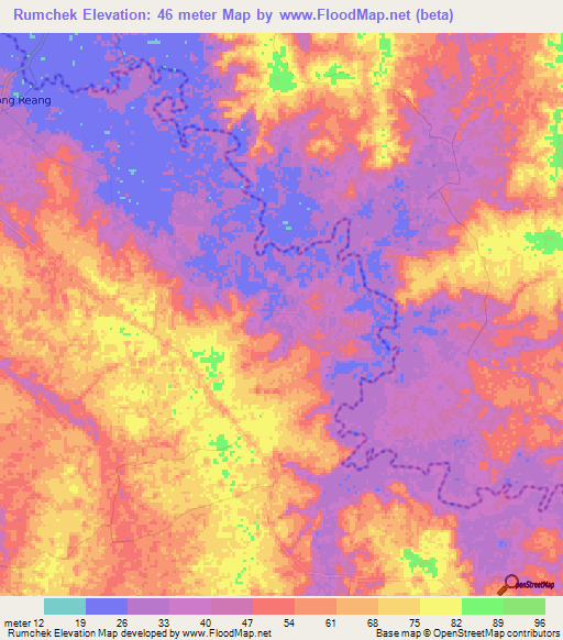 Rumchek,Cambodia Elevation Map