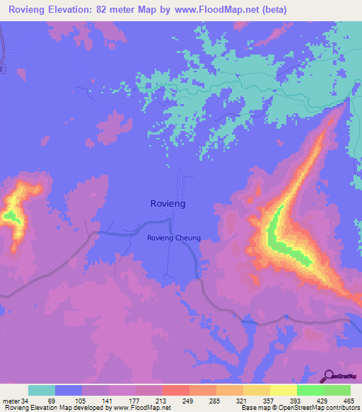 Rovieng,Cambodia Elevation Map