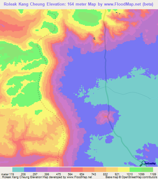 Roleak Kang Cheung,Cambodia Elevation Map