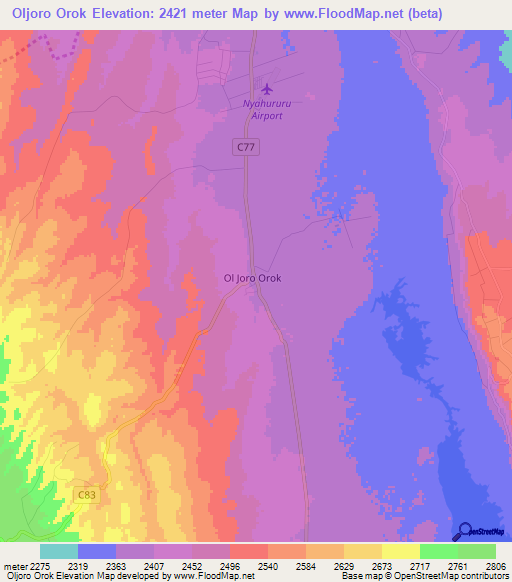 Oljoro Orok,Kenya Elevation Map