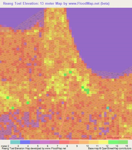 Reang Toel,Cambodia Elevation Map