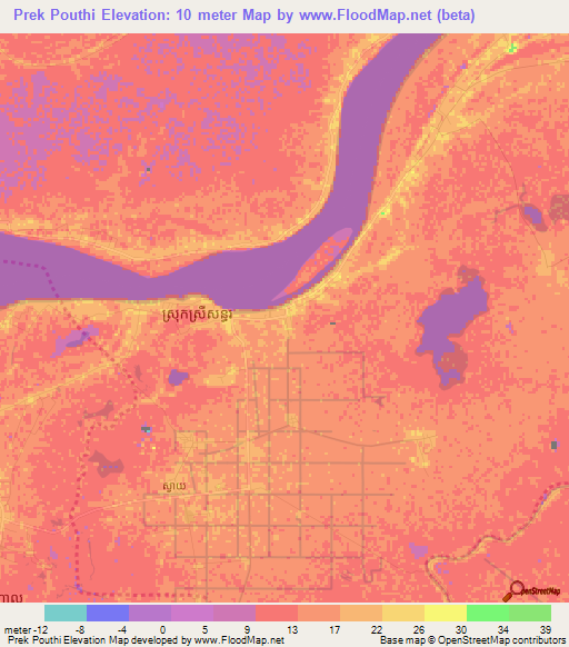 Prek Pouthi,Cambodia Elevation Map