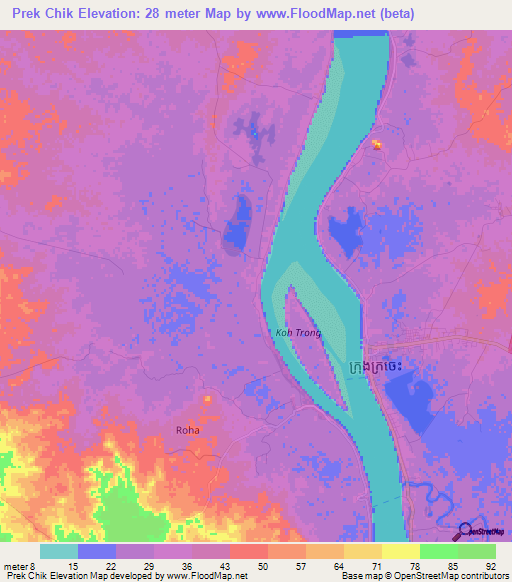 Prek Chik,Cambodia Elevation Map