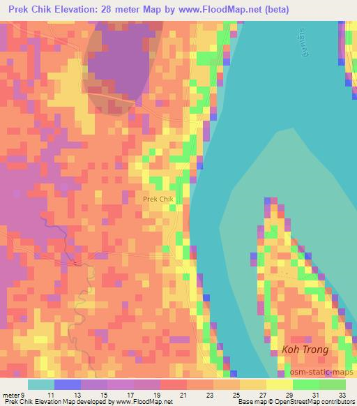 Prek Chik,Cambodia Elevation Map