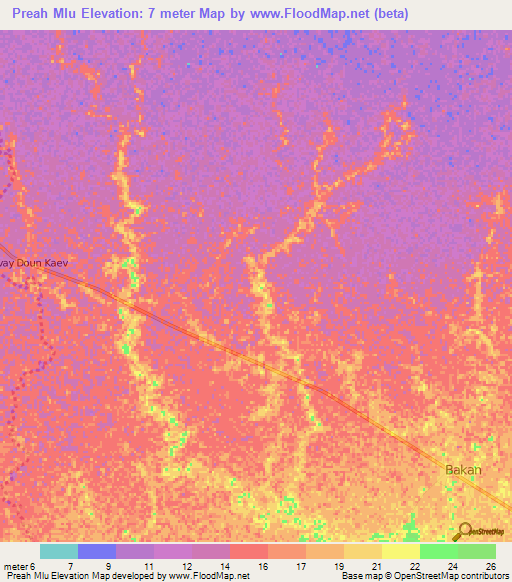Preah Mlu,Cambodia Elevation Map
