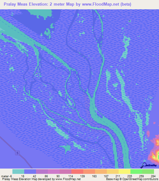 Pralay Meas,Cambodia Elevation Map