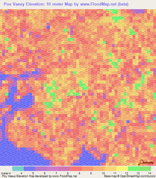 Pou Vaeuy,Cambodia Elevation Map