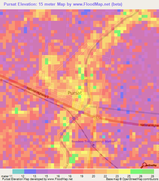 Pursat,Cambodia Elevation Map