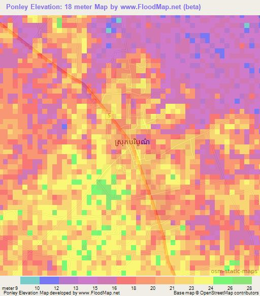 Ponley,Cambodia Elevation Map