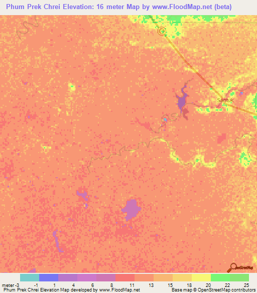 Phum Prek Chrei,Cambodia Elevation Map