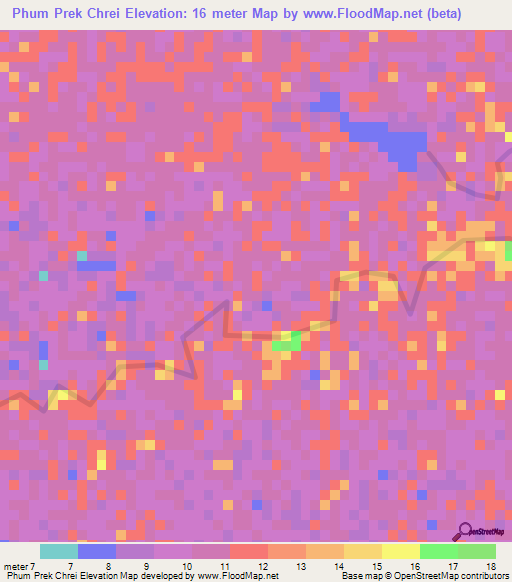 Phum Prek Chrei,Cambodia Elevation Map
