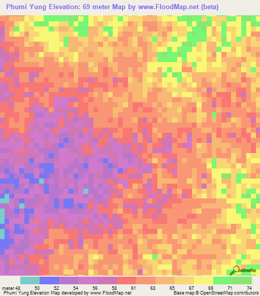 Phumi Yung,Cambodia Elevation Map