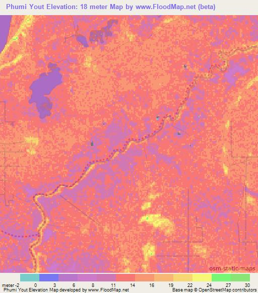 Phumi Yout,Cambodia Elevation Map